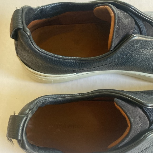 ZEGNA Triple Stitch Dark Navy Pebbled Leather/ Black Suede Slip On Sneakers 12US - Picture 5 of 10